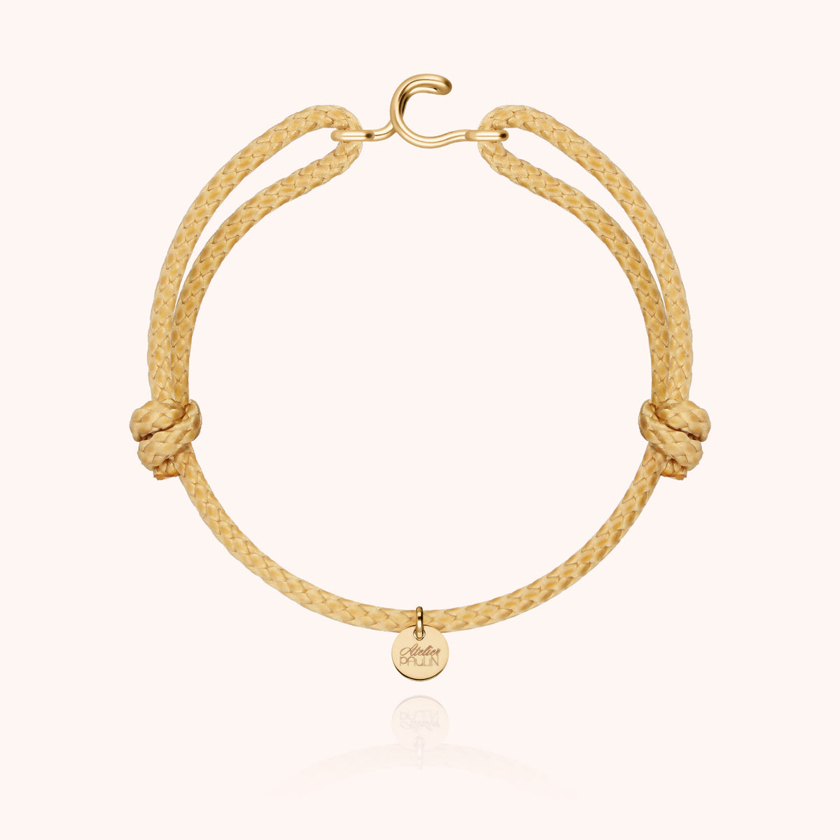 Bracciale Cordino Cerato Iniziale Uomo « C » in filo d'oro giallo laminato 14k, cordino beige naturale