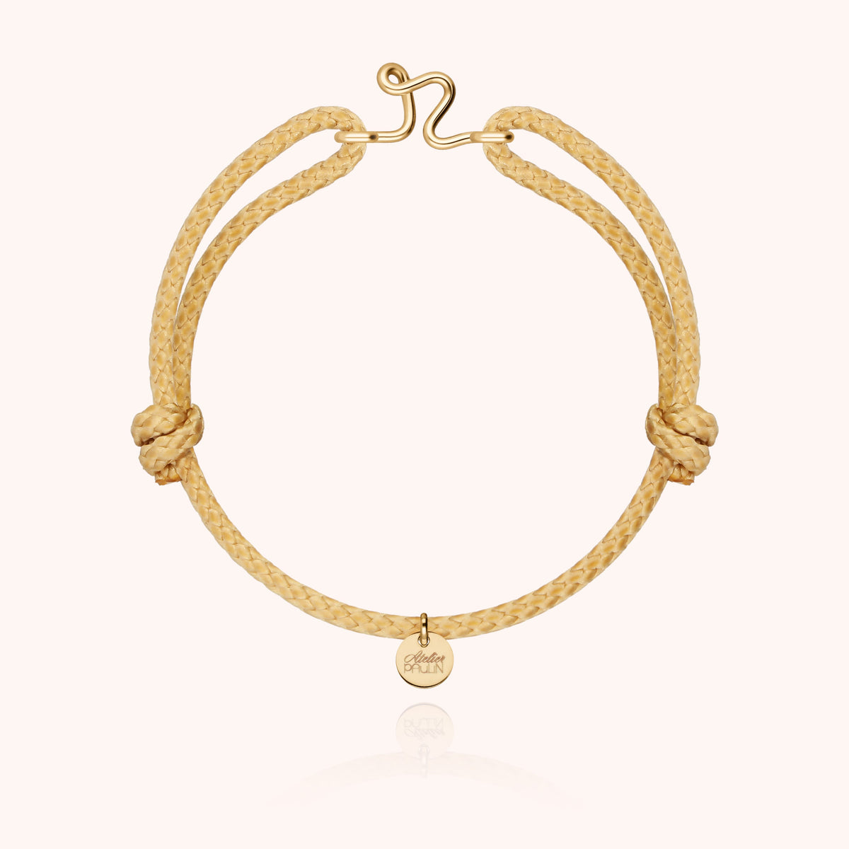 Bracciale Cordino Cerato Iniziale Uomo « R » in filo d'oro giallo laminato 14k, cordino beige naturale