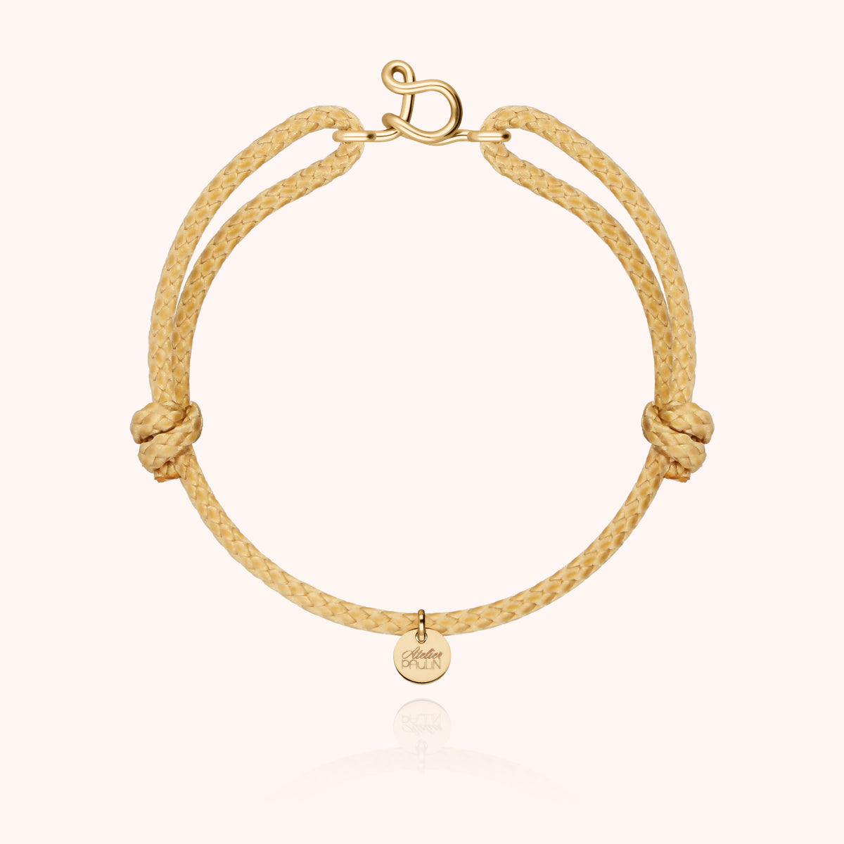 Bracciale Cordino Cerato Iniziale Uomo « S » in filo d'oro giallo laminato 14k, cordino beige naturale