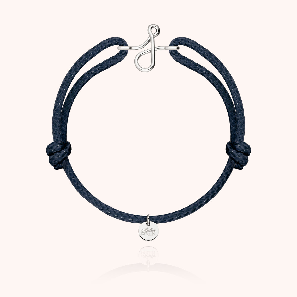 Armband Wachskordel Initiale für Herren „J“ aus 925 Sterlingsilber, marineblaue Kordel