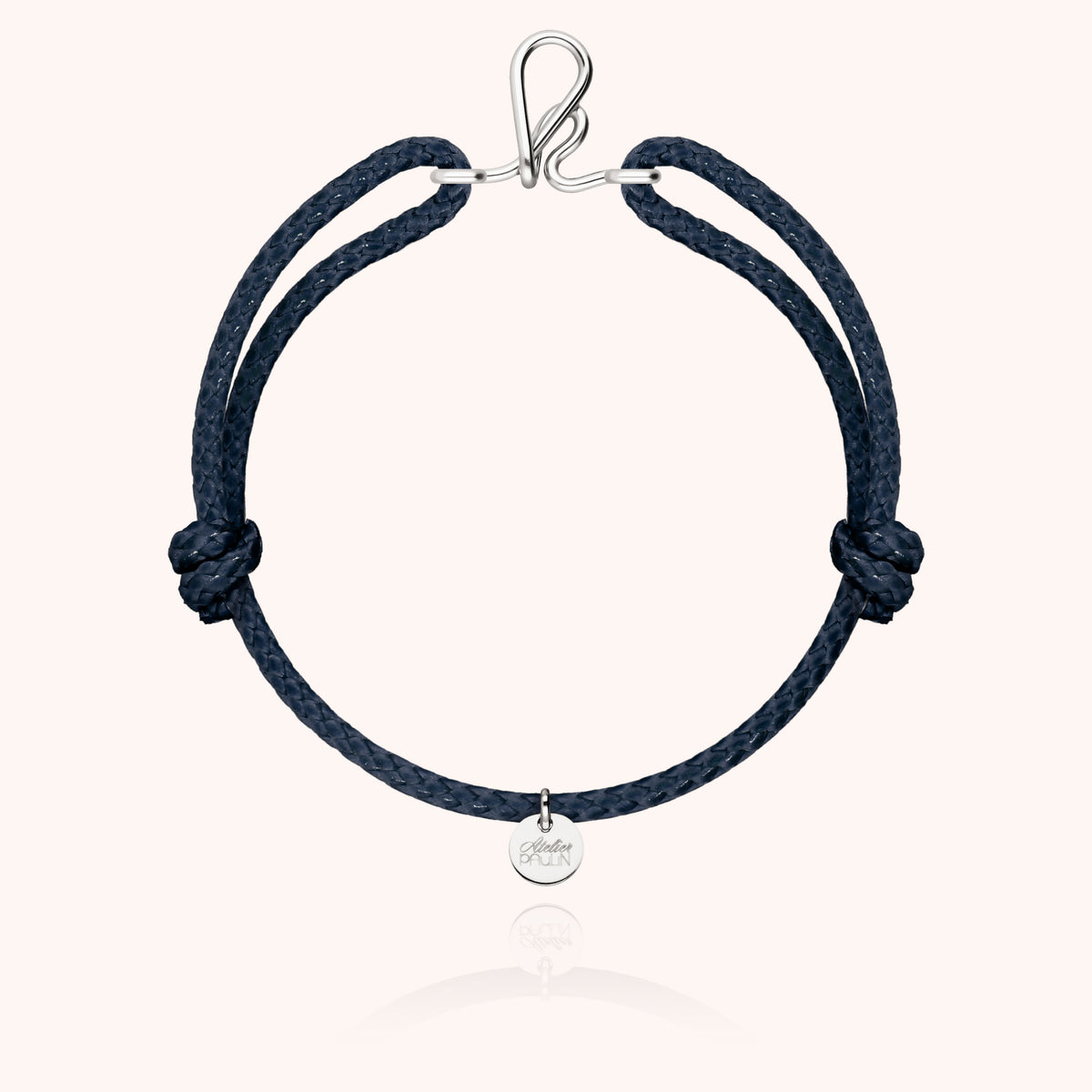 Wachskordelarmband Initiale für Herren „K" aus 925er Sterlingsilber, marineblaue Kordel