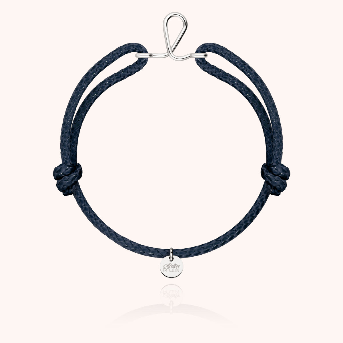 Armband Wachskordel Initiale für Herren „L" aus 925 Sterlingsilber, marineblaue Kordel