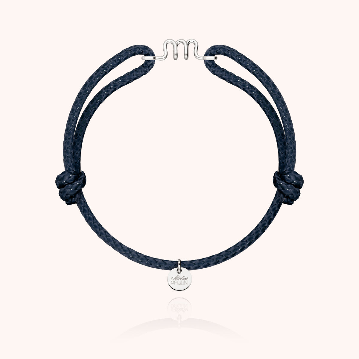 Armband mit Wachskordel Initiale für Herren „M" aus 925 Sterlingsilber, marineblaue Kordel