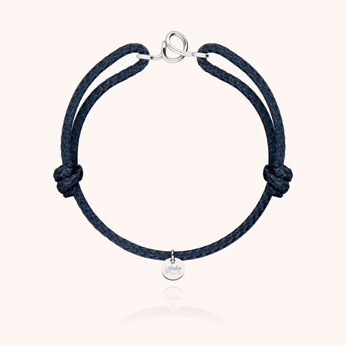 Armband Wachskordel Initiale für Herren „O" aus 925 Sterlingsilber, marineblaue Kordel