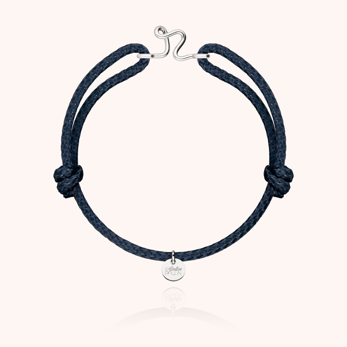 Armband Wachskordel Initiale für Herren „R" aus 925 Sterlingsilber, marineblaue Kordel