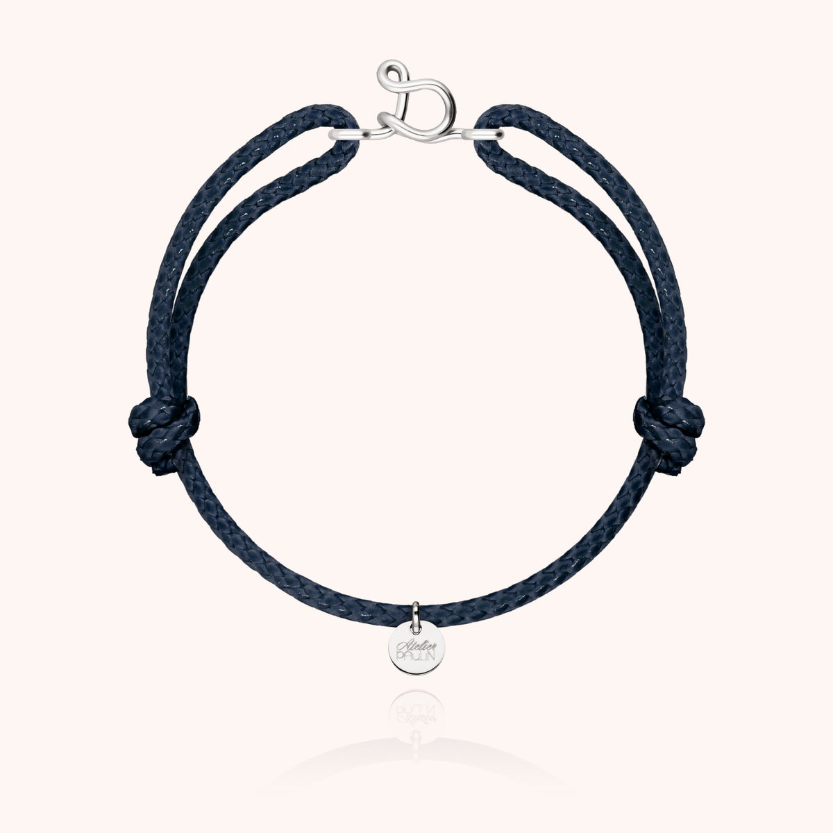Wachskordel-Armband Initiale für Herren „S" aus 925 Sterlingsilber, marineblaue Kordel
