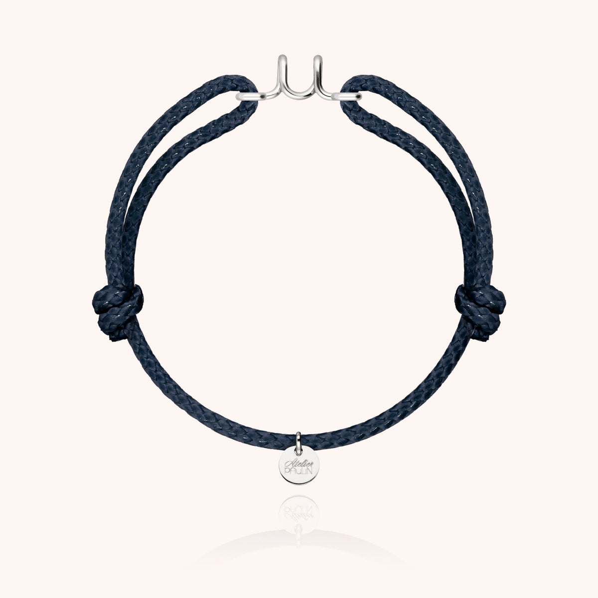 Armband mit Wachskordel Initiale für Herren „U" aus 925 Sterlingsilber, marineblaue Kordel