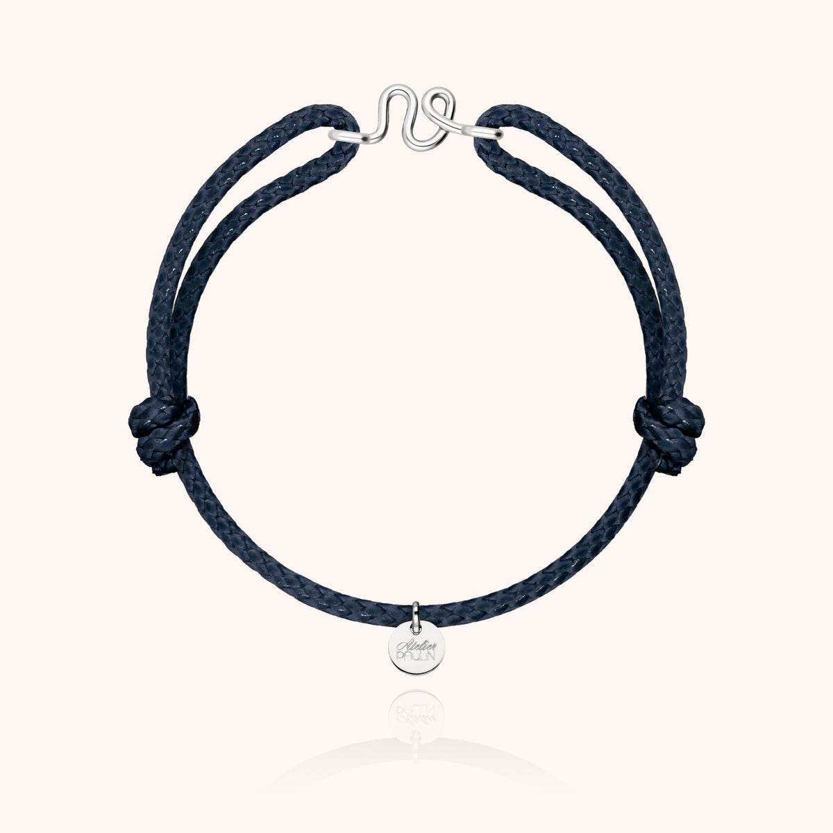 Armband Wachskordel Initiale für Herren „V" aus 925 Sterlingsilber, marineblaue Kordel