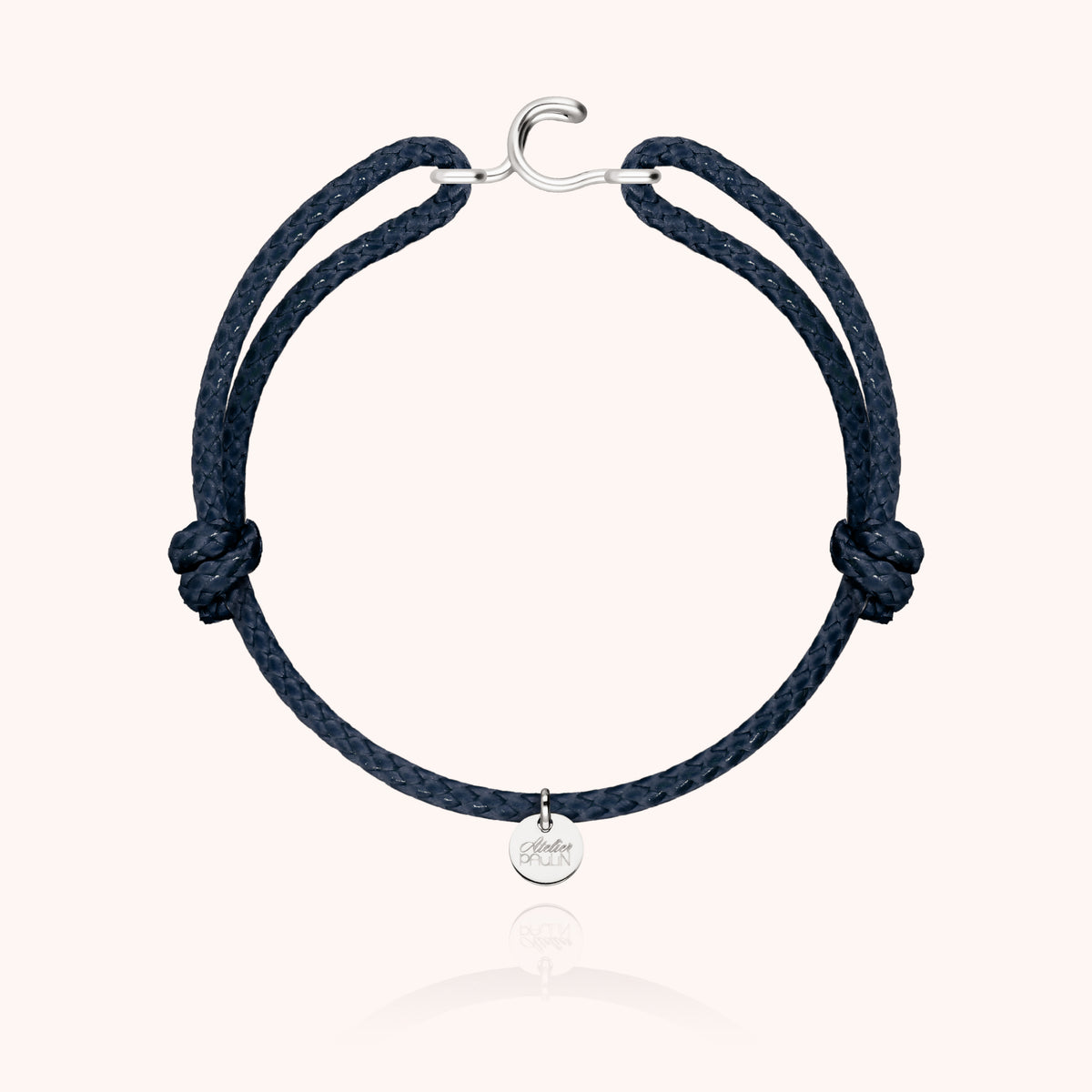 Armband Wachskordel Initiale für Herren „C" aus 925 Sterlingsilber, marineblaue Kordel