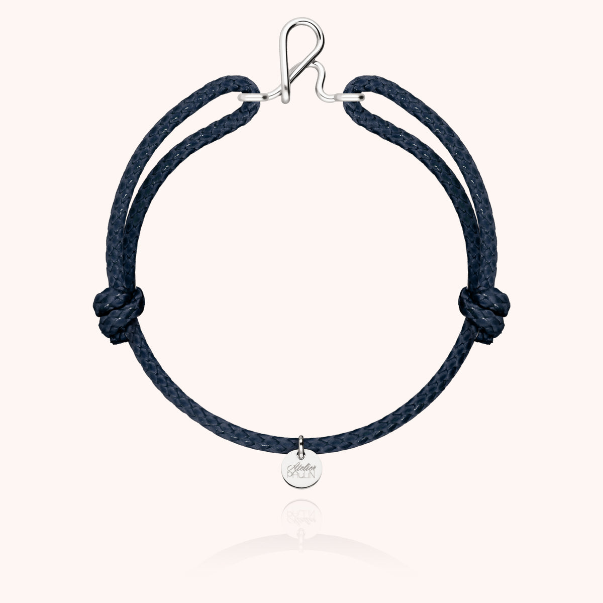 Armband Wachskordel Initiale für Herren „H" aus 925 Sterlingsilber, marineblaue Kordel