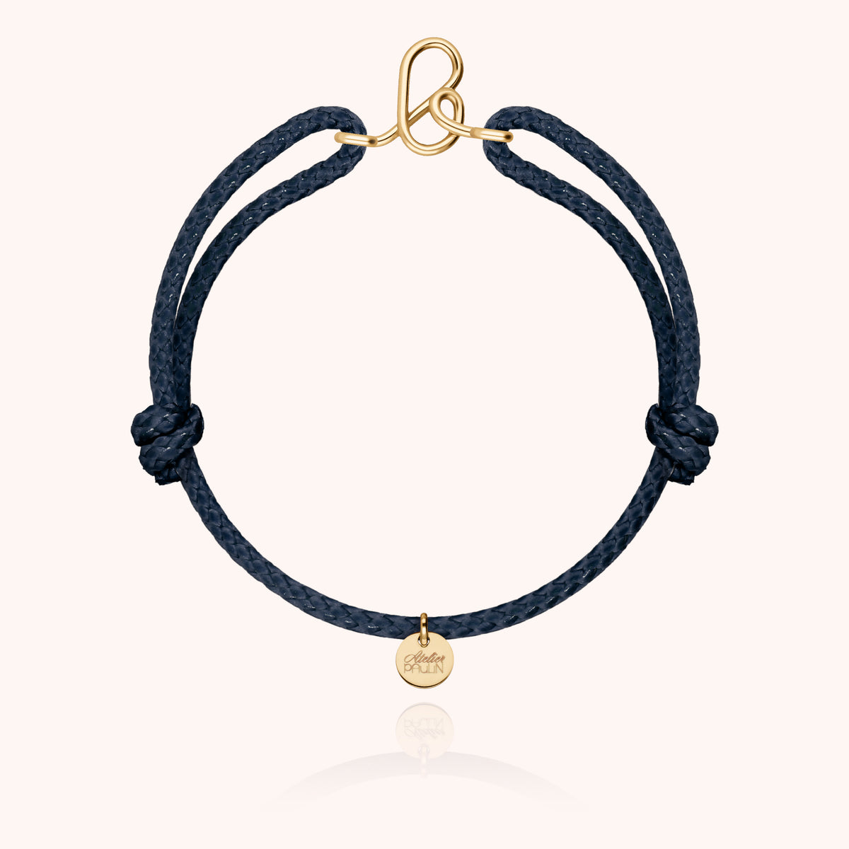 Bracciale Cordino Cerato Iniziale Uomo « B » in filo d'oro giallo laminato 14k, cordino blu navy