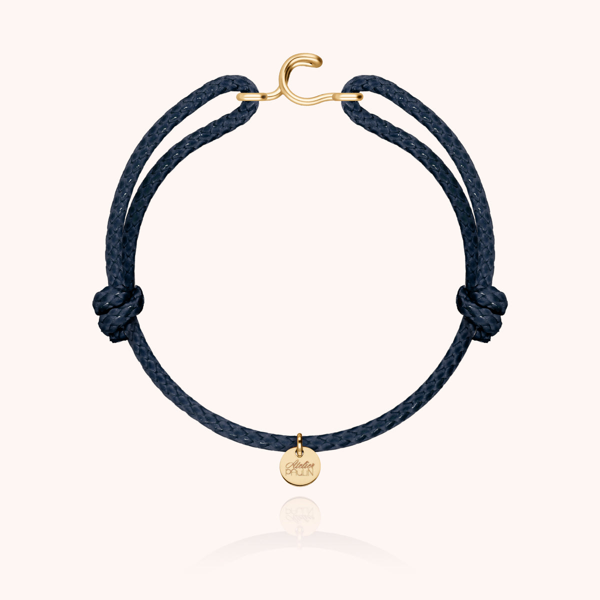 Bracciale Cordino Cerato Iniziale Uomo « C » in filo d'oro giallo laminato 14k, cordino blu navy