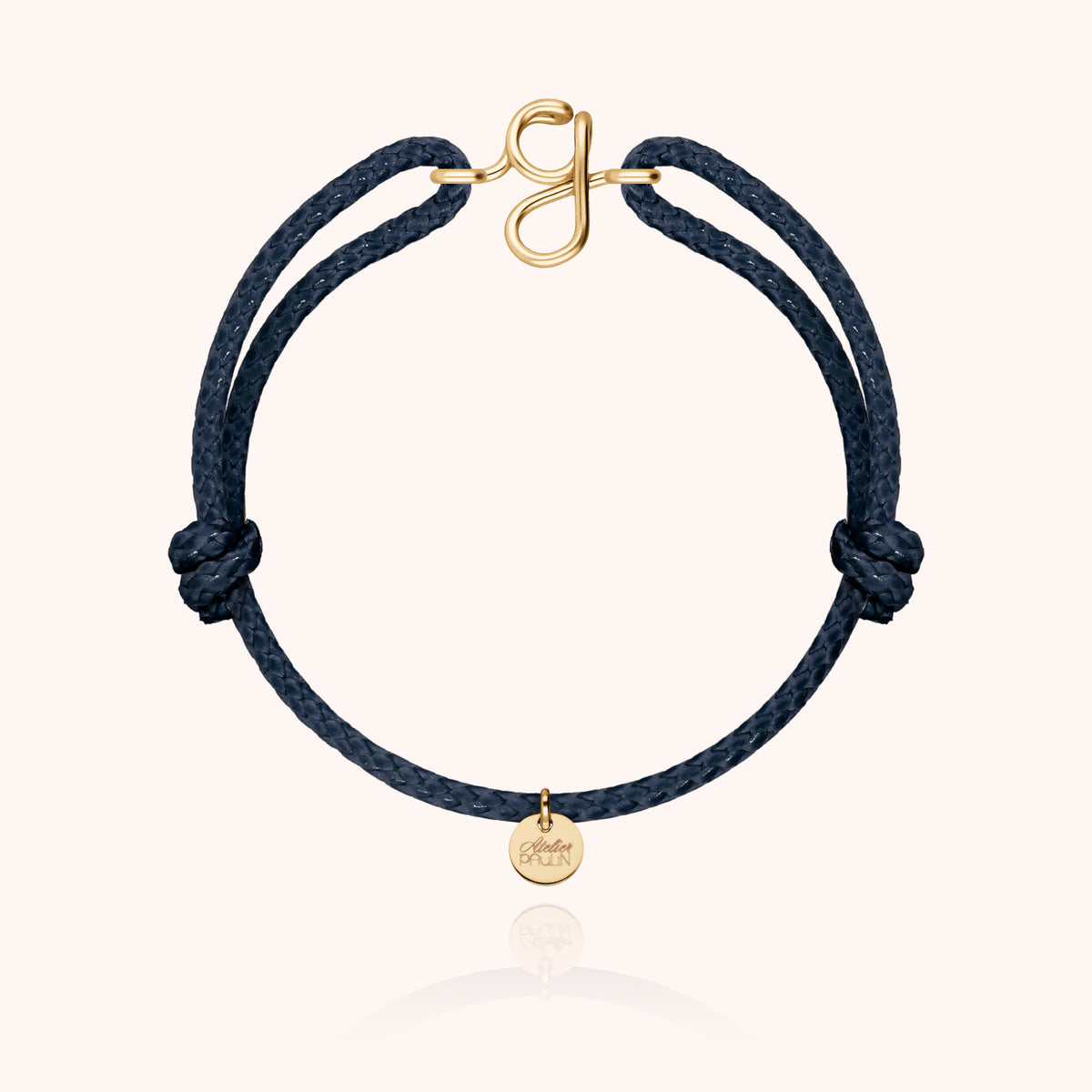 Bracciale Cordino Cerato Iniziale Uomo « G » in filo d'oro giallo laminato 14k, cordino blu navy