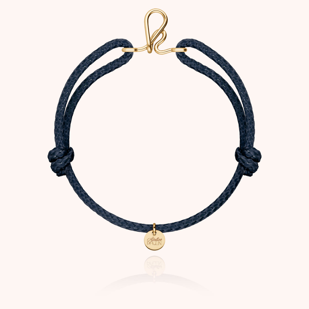 Bracciale Cordino Cerato Iniziale Uomo « K » in filo d'oro giallo laminato 14k, cordino blu navy