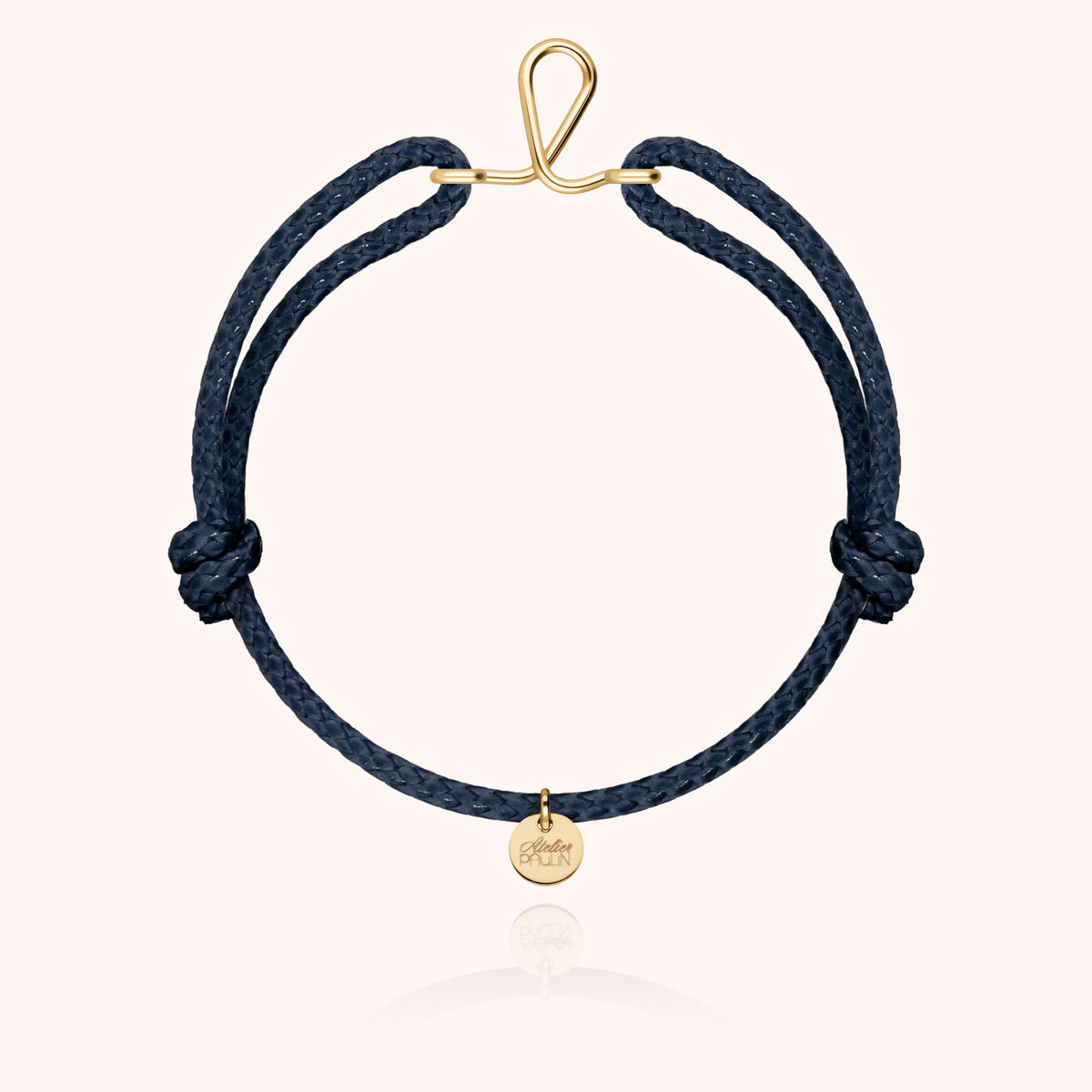 Bracciale Cordino Cerato Iniziale Uomo « L » in filo d'oro giallo laminato 14k, cordino blu navy