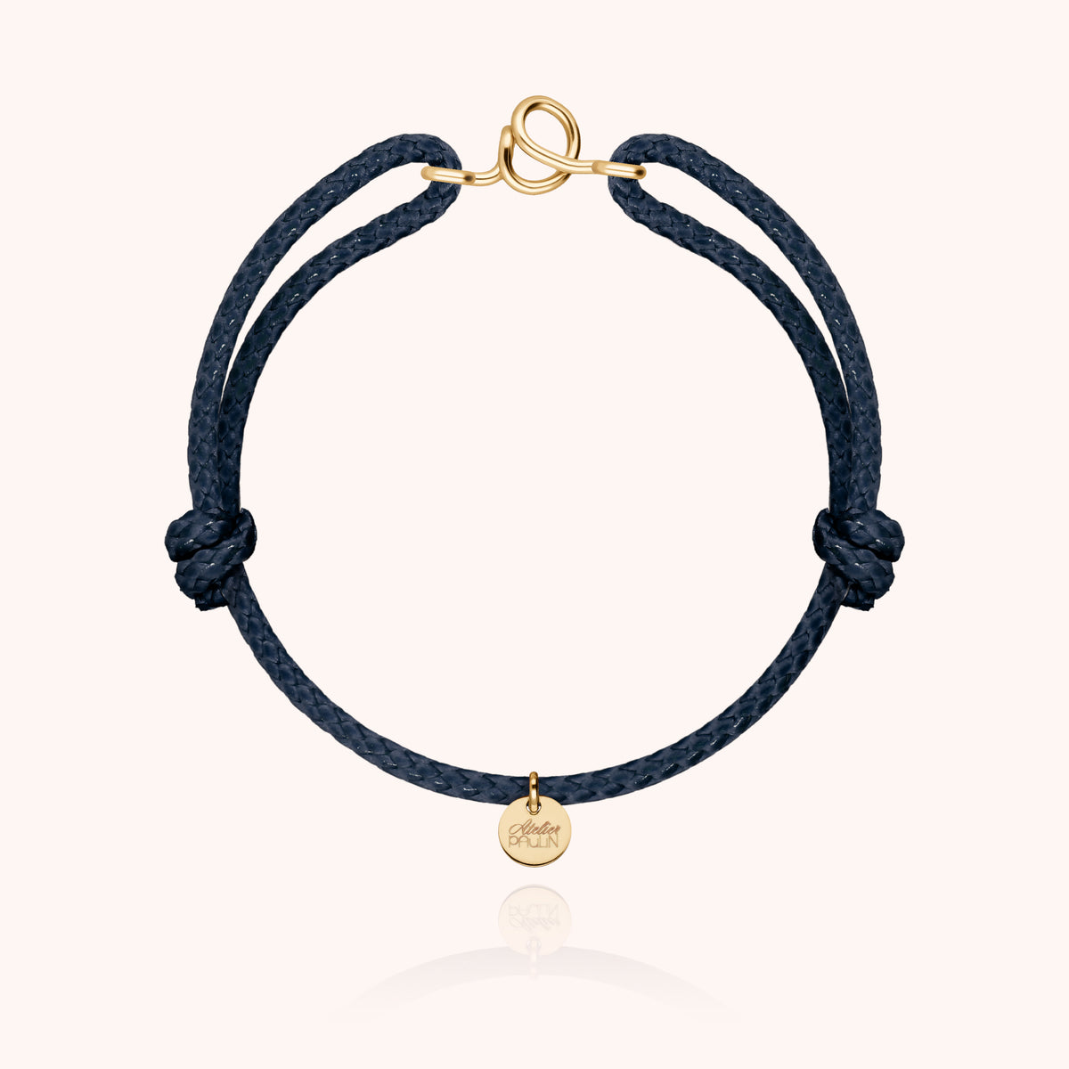 Bracciale Cordino Cerato Iniziale Uomo « O » in filo d'oro giallo laminato 14k, cordino blu navy