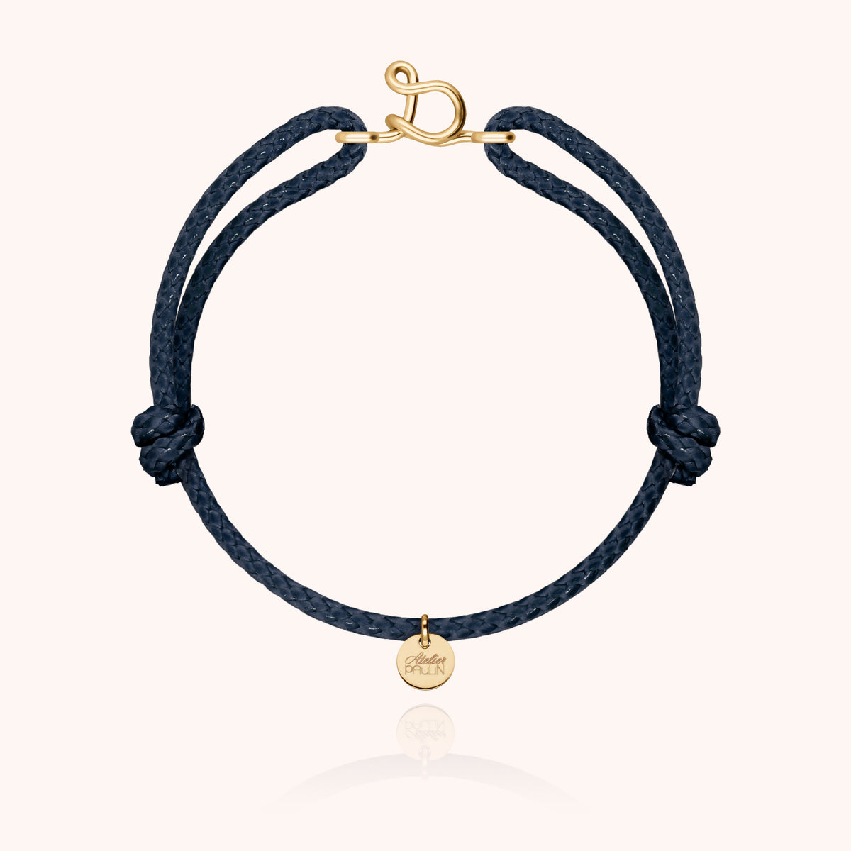 Bracciale Cordino Cerato Iniziale Uomo « S » in filo d'oro giallo laminato 14k, cordino blu navy