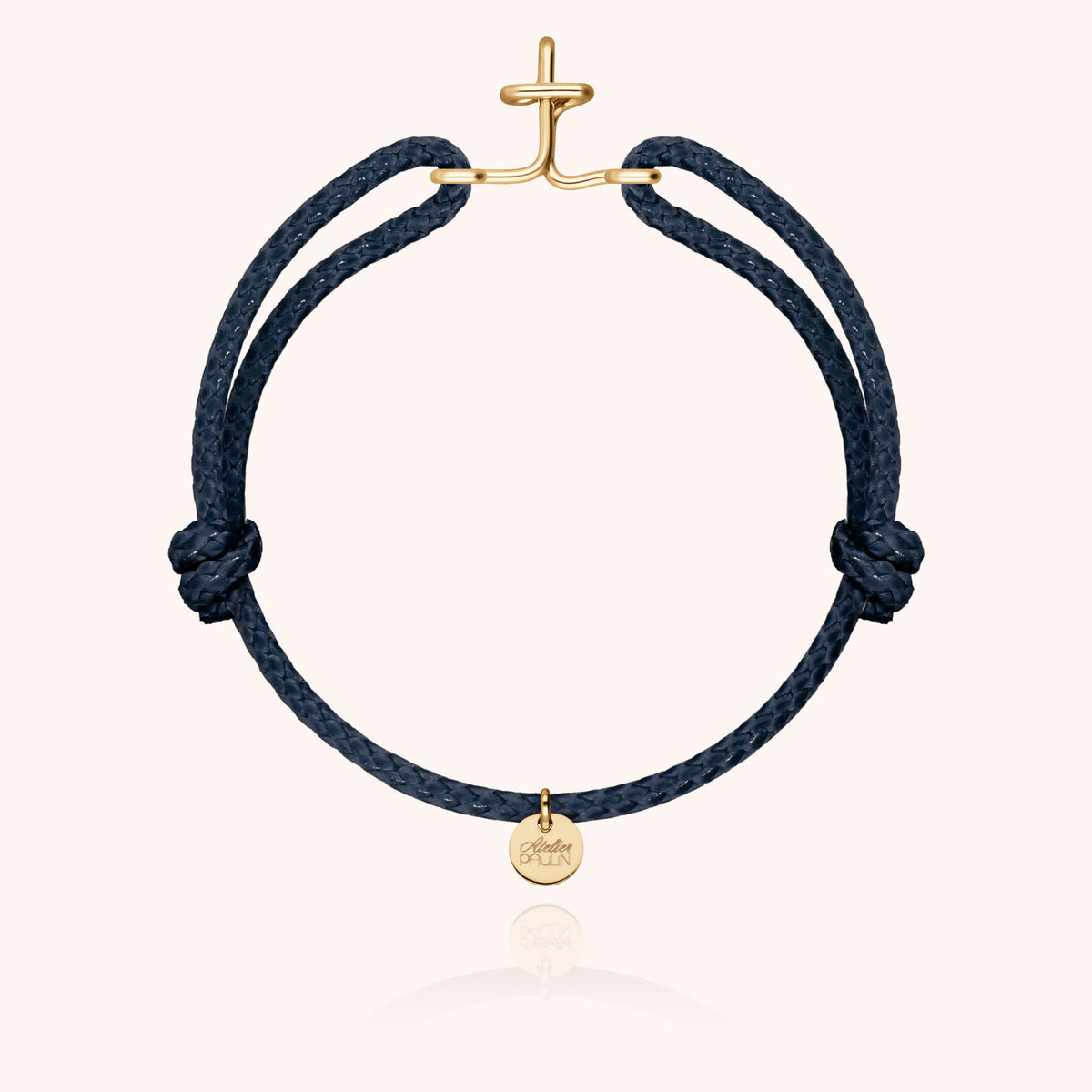 Bracciale Cordino Cerato Iniziale Uomo « T » in filo d'oro giallo laminato 14k, cordino blu navy