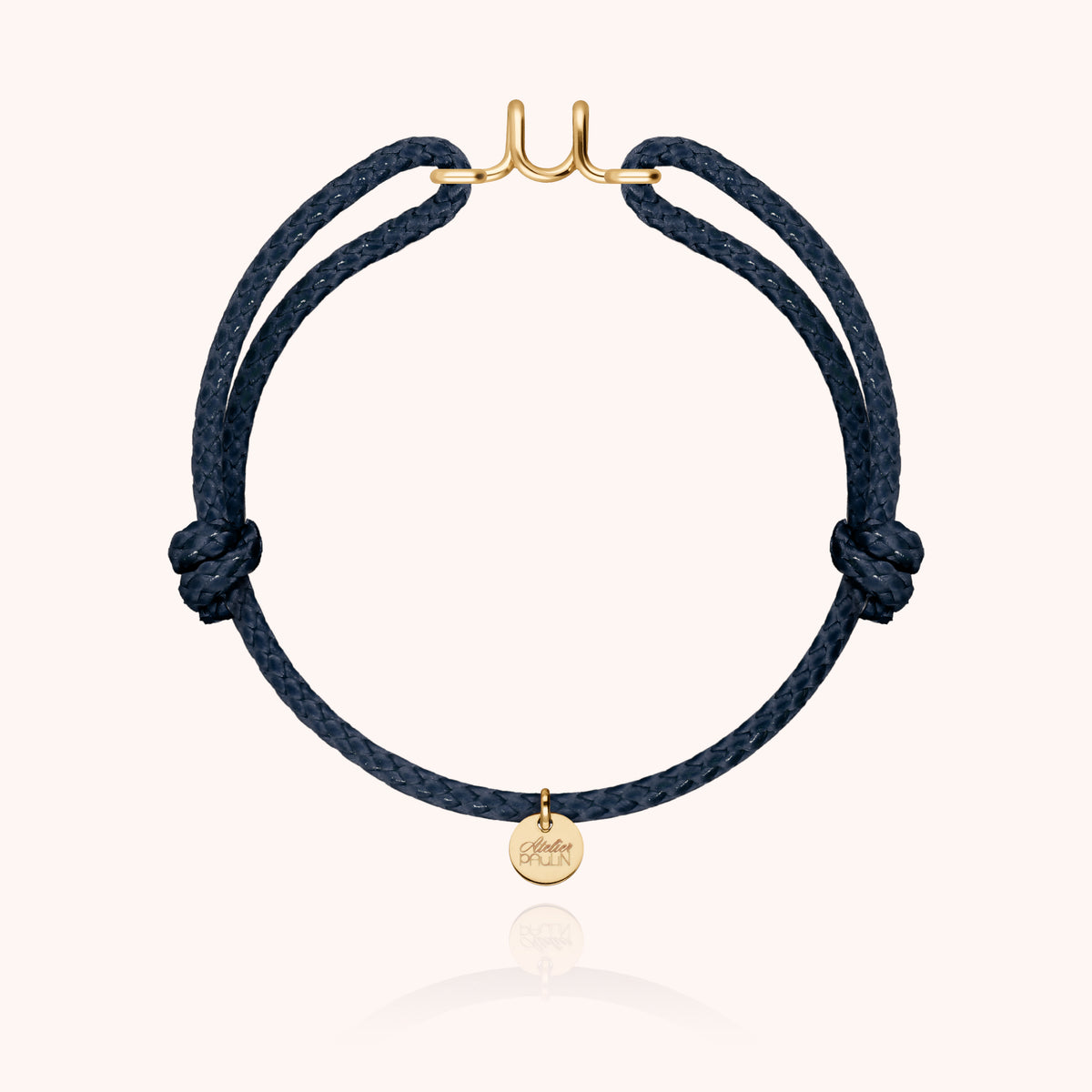 Bracciale Cordino Cerato Iniziale Uomo « U » in filo d'oro giallo laminato 14k, cordino blu navy