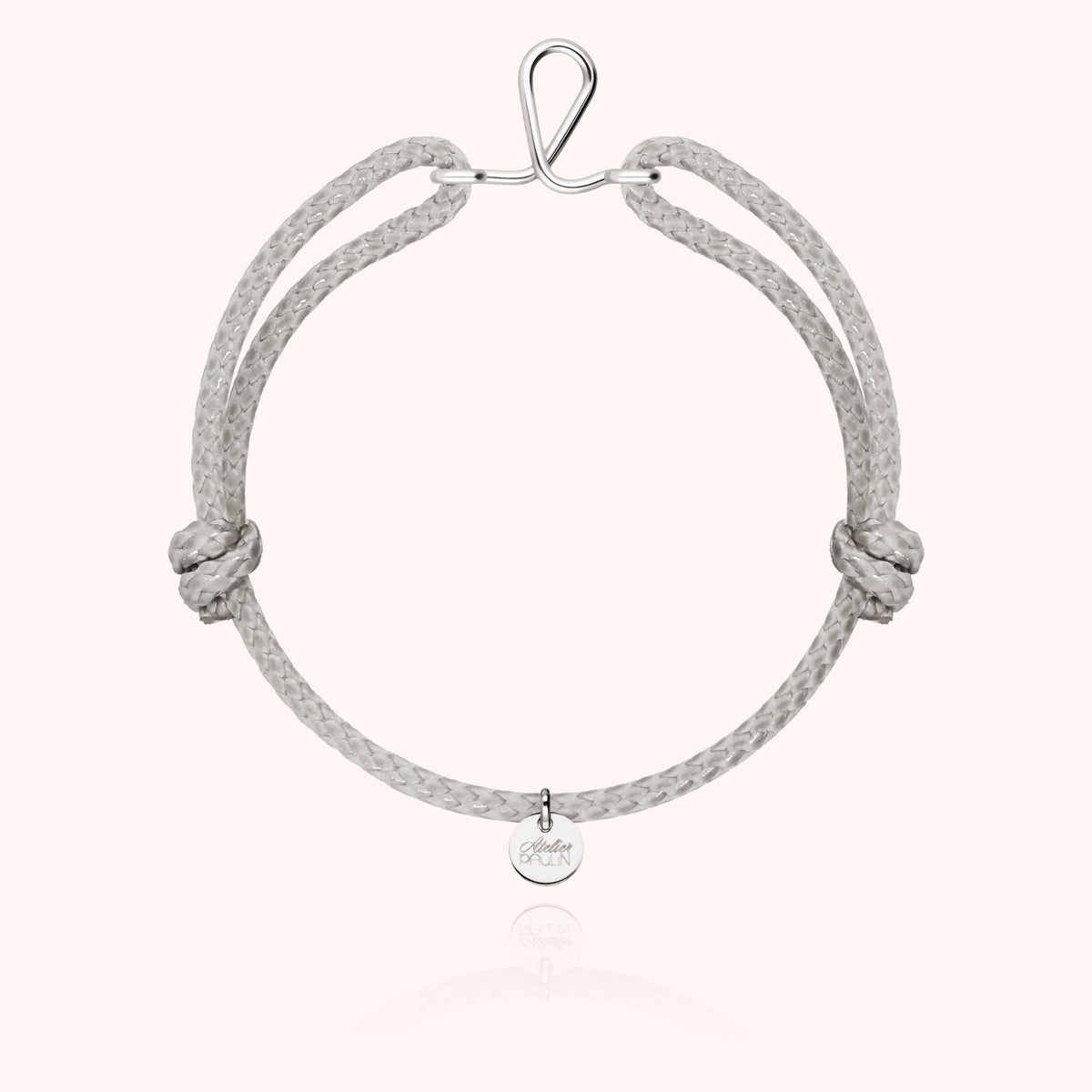 Armband Wachskordel Initiale „L" für Herren aus 925 Sterlingsilber, graue Kordel