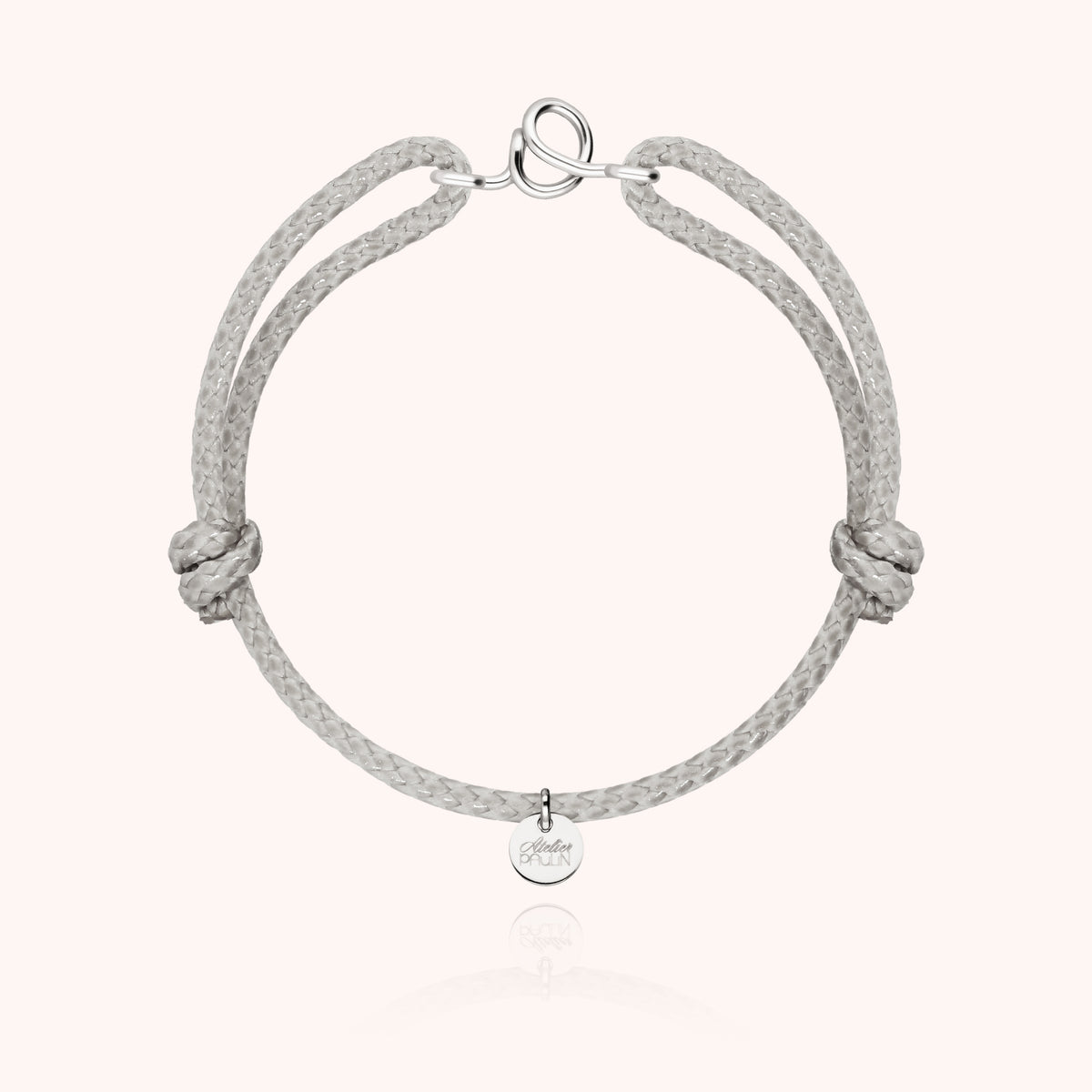 Wachskordelarmband Initiale für Herren „O" aus 925 Sterlingsilber, graue Kordel