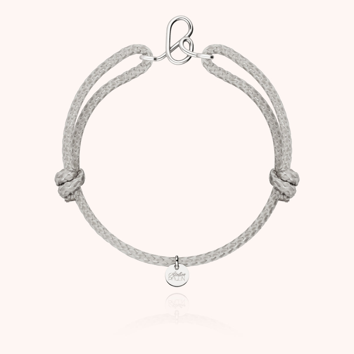 Armband Wachskordel Initiale für Herren „B" aus 925 Sterlingsilber, graue Kordel