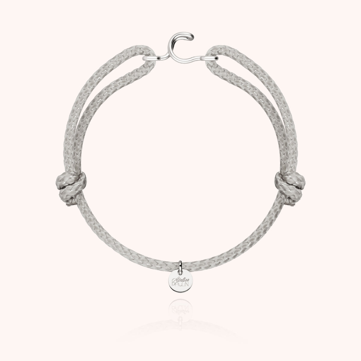 Armband Wachskordel Initiale für Herren „C" aus 925 Sterlingsilber, graue Kordel