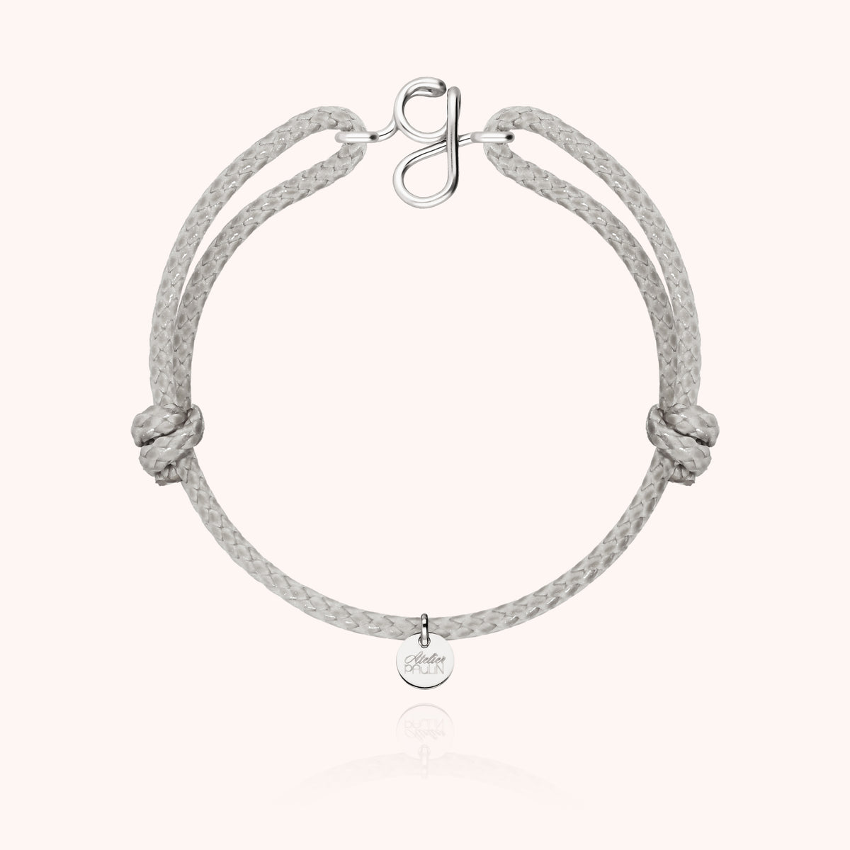 Armband Wachskordel Initiale für Herren „G" aus 925 Sterlingsilber, graue Kordel