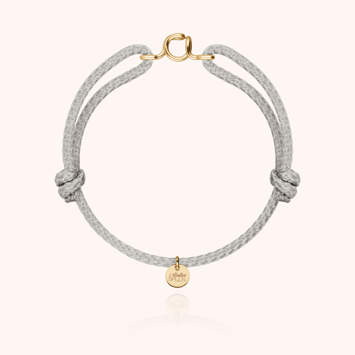 Bracciale Cordino Cerato Iniziale Uomo « A » in filo d'oro giallo laminato 14k, cordino grigio