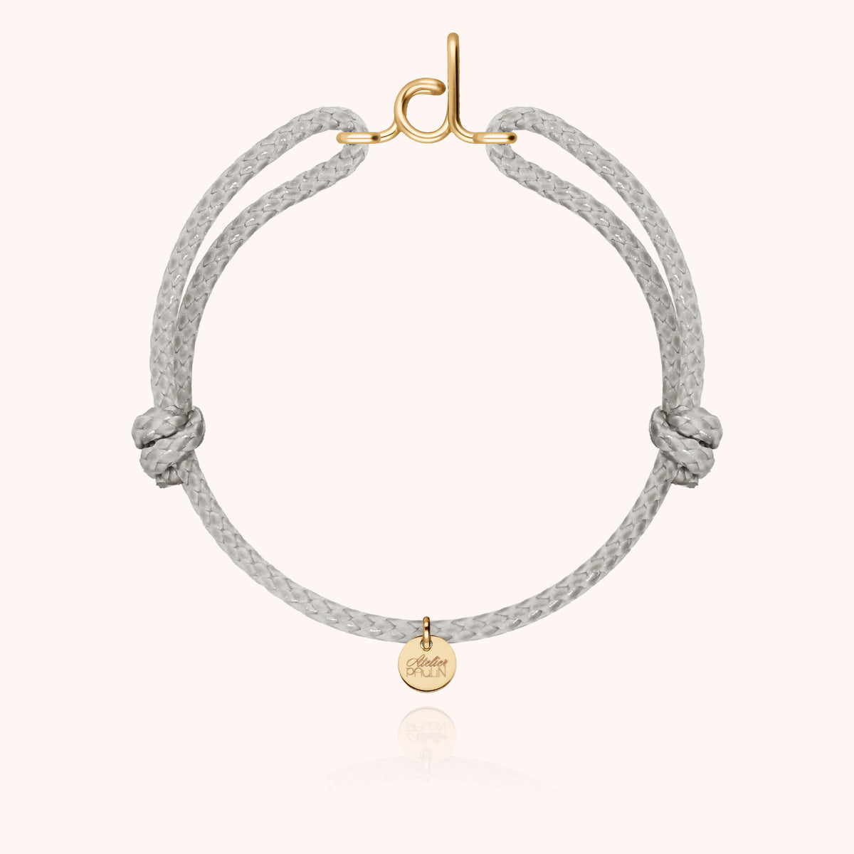 Bracciale Cordino Cerato Iniziale Uomo « D » in filo d'oro giallo laminato 14k, cordino grigio