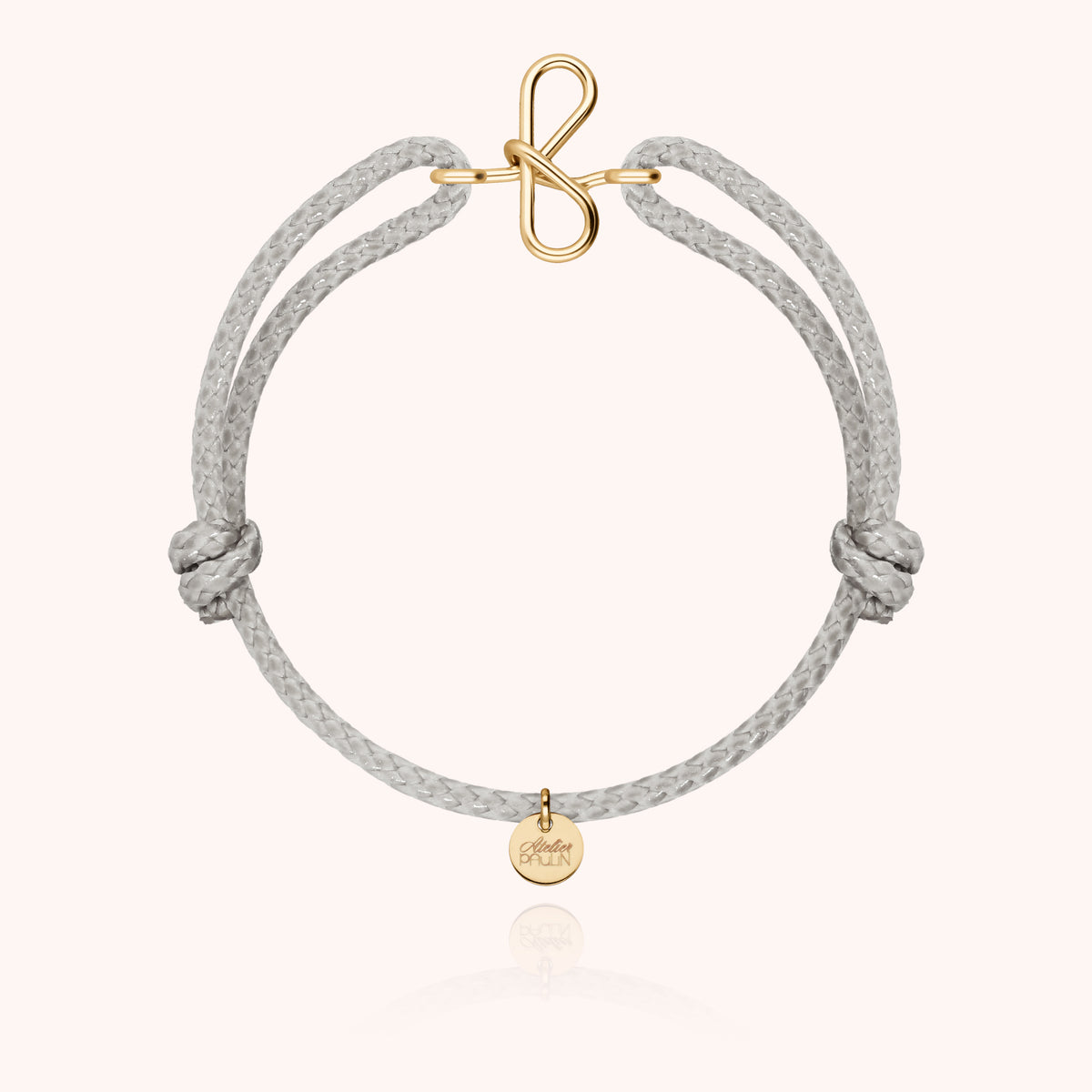 Bracciale Cordino Cerato Iniziale Uomo « F » in filo d'oro giallo laminato 14k, cordino grigio