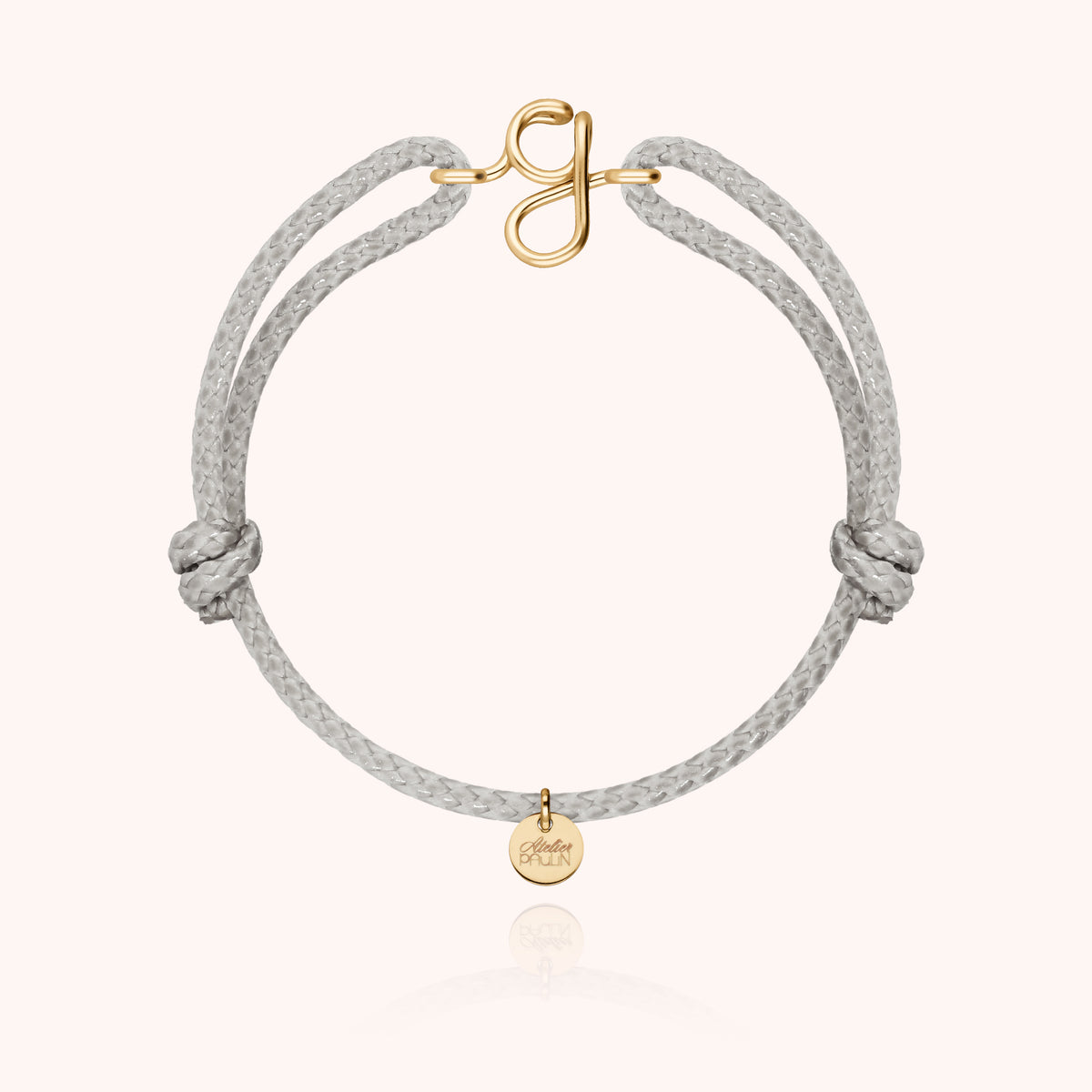 Bracciale Cordino Cerato Iniziale Uomo « G » in filo d'oro giallo laminato 14k, cordino grigio