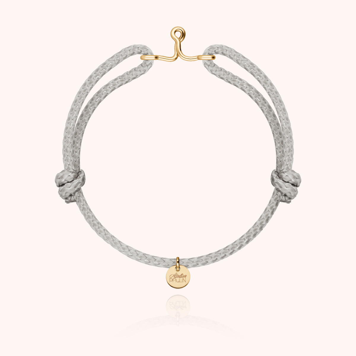 Bracciale Cordino Cerato Iniziale Uomo « I » in filo d'oro giallo laminato 14k, cordino grigio
