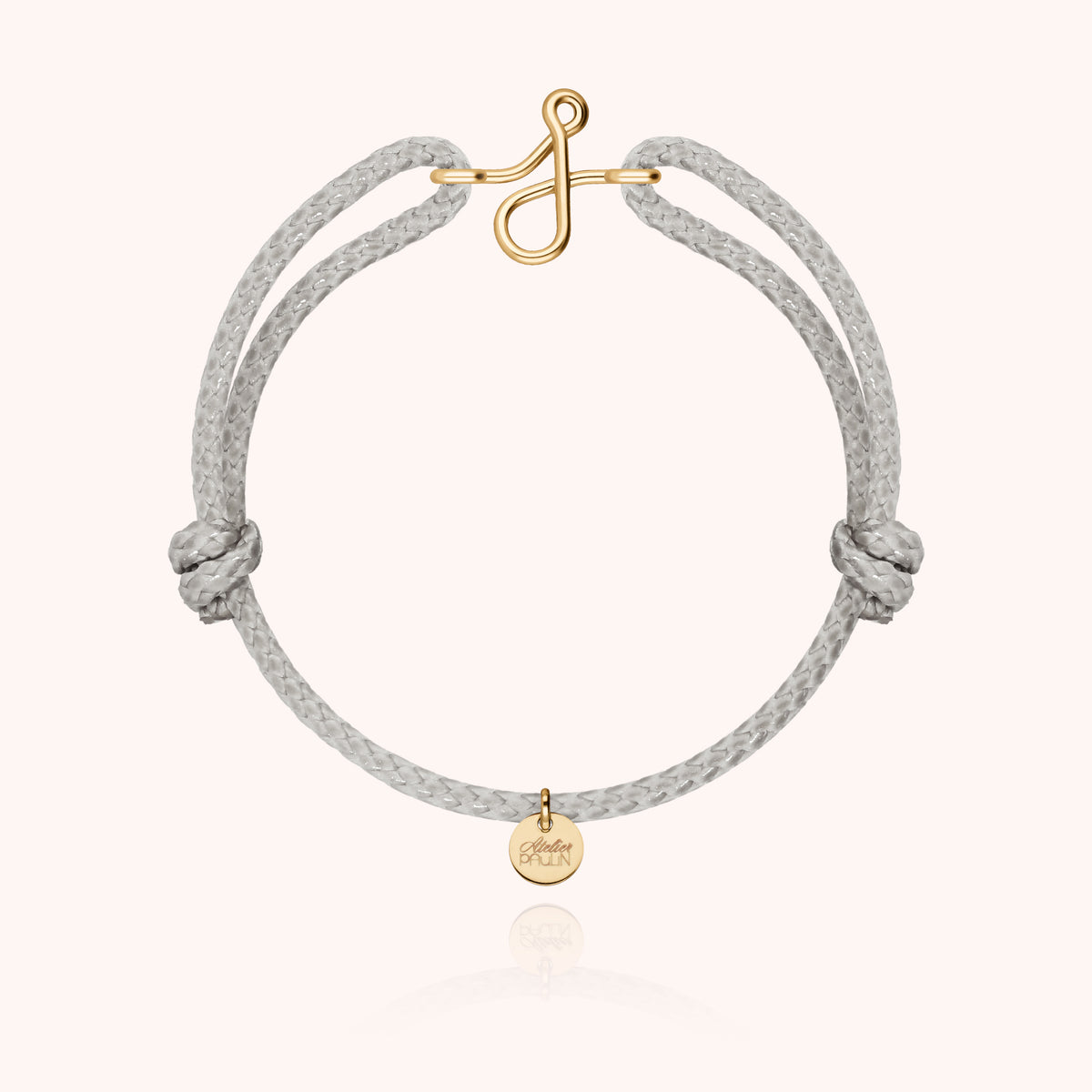 Bracciale Cordino Cerato Iniziale Uomo « J » in filo d'oro giallo laminato 14k, cordino grigio