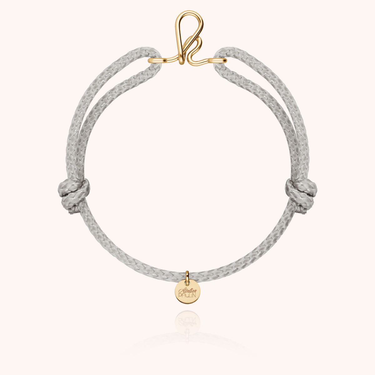 Bracciale Cordino Cerato Iniziale Uomo « K » in filo d'oro giallo laminato 14k, cordino grigio