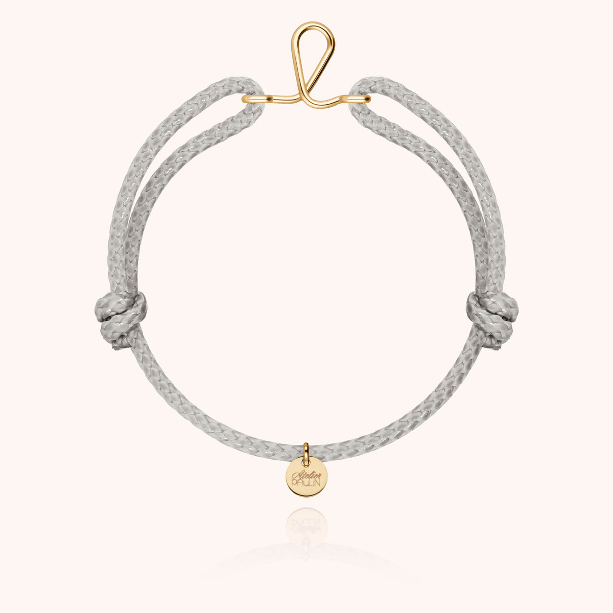 Bracciale Cordino Cerato Iniziale Uomo « L » in filo d'oro giallo laminato 14k, cordino grigio