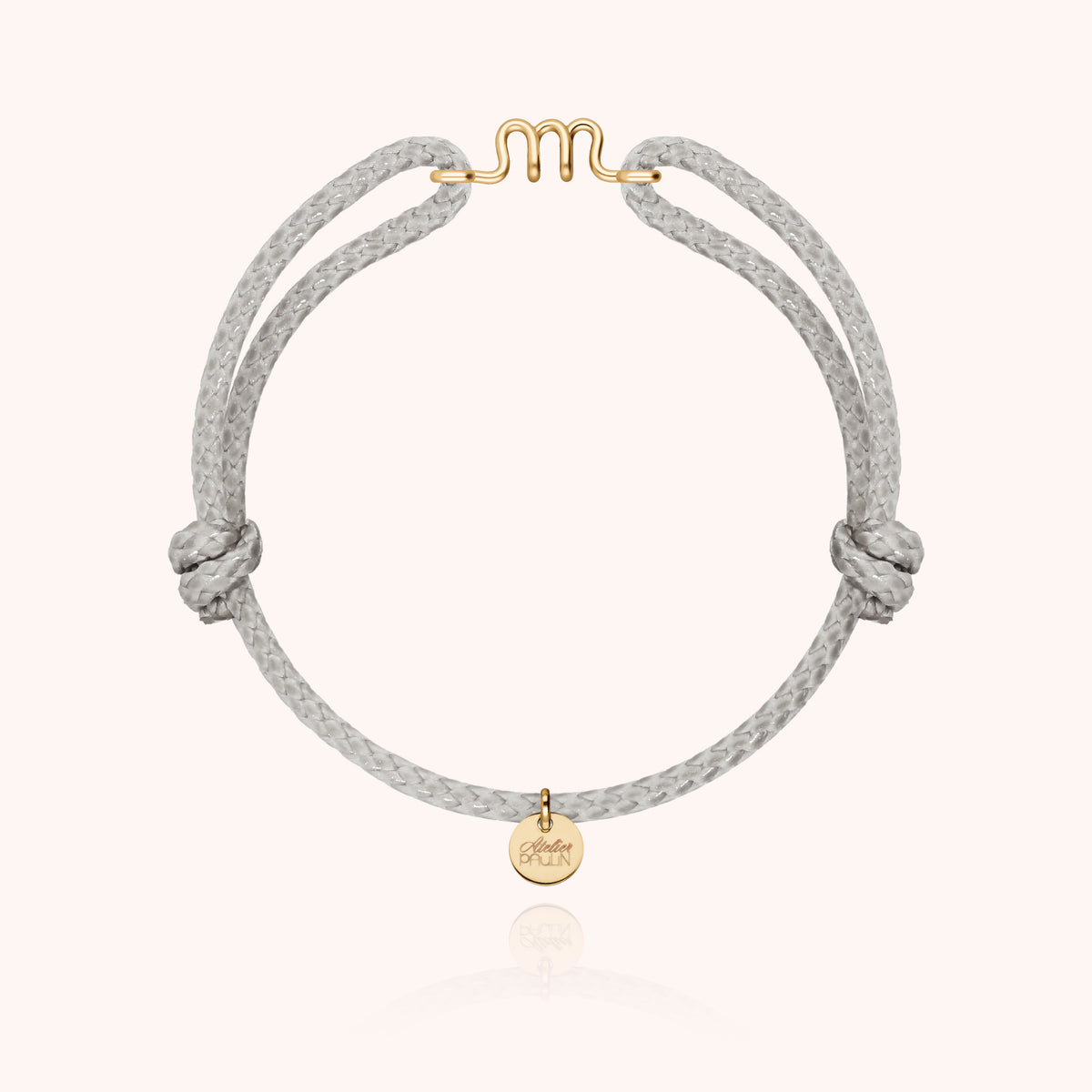 Bracciale Cordino Cerato Iniziale Uomo « M » in filo d'oro giallo laminato 14k, cordino grigio