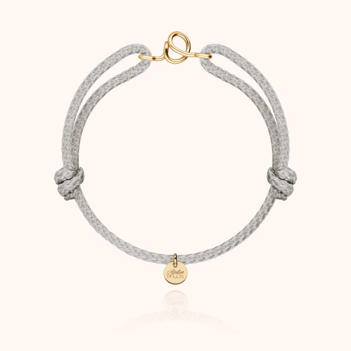 Bracciale Cordino Cerato Iniziale Uomo « O » in filo d'oro giallo laminato 14k, cordino grigio