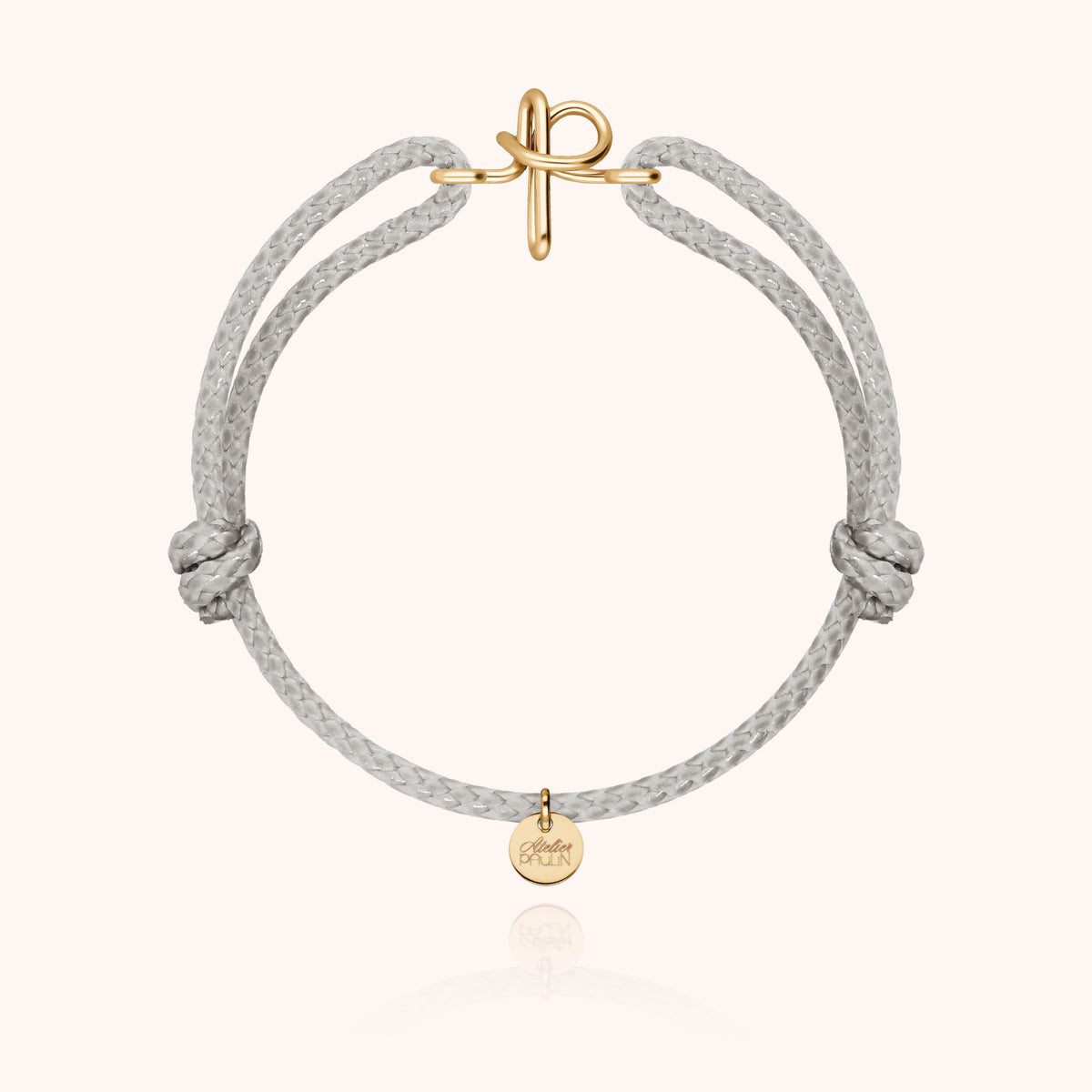 Bracciale Cordino Cerato Iniziale Uomo « P » in filo d'oro giallo laminato 14k, cordino grigio