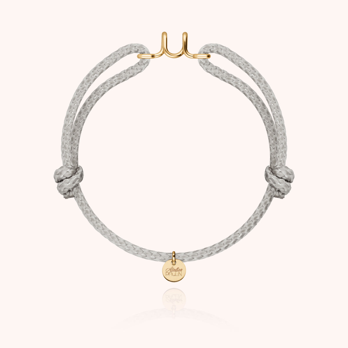 Bracciale Cordino Cerato Iniziale Uomo « U » in filo d'oro giallo laminato 14k, cordino grigio