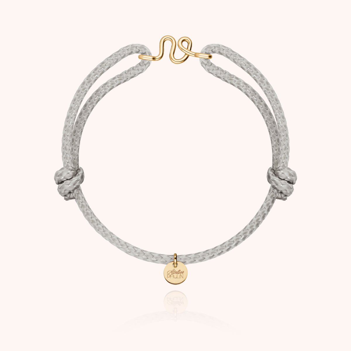 Bracciale Cordino Cerato Iniziale Uomo « V » in filo d'oro giallo laminato 14k, cordino grigio