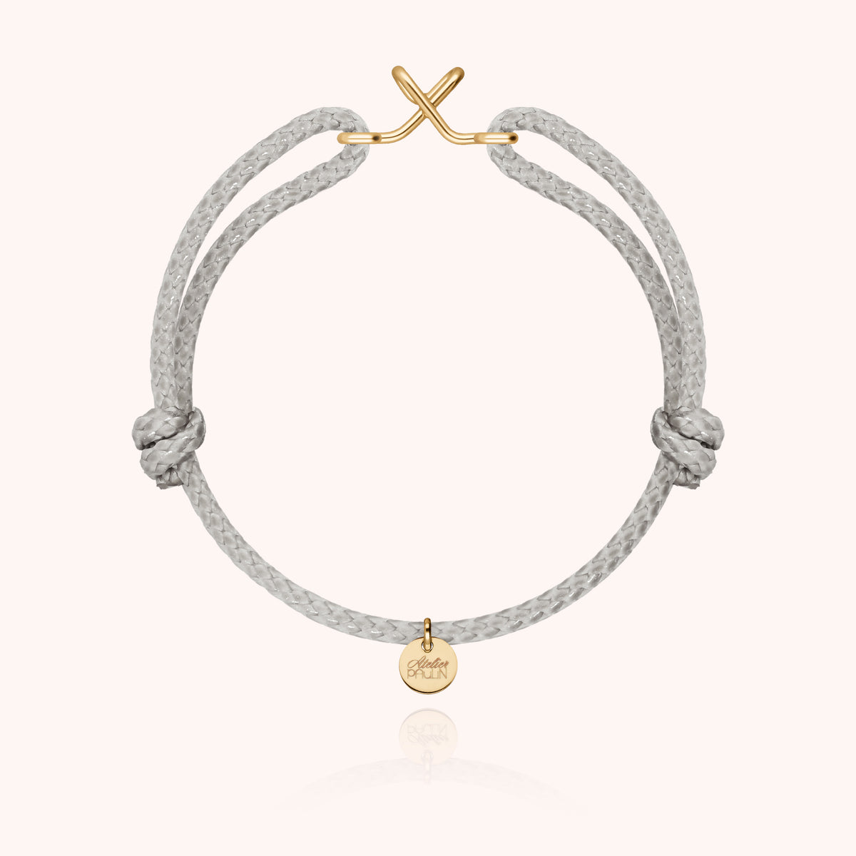 Bracciale Cordino Cerato Iniziale Uomo « X » in filo d'oro giallo laminato 14k, cordino grigio