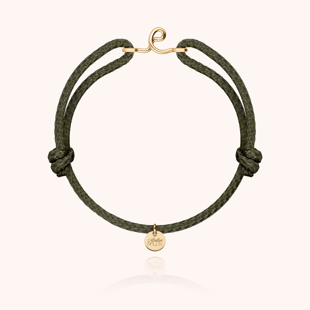 Bracciale Cordino Cerato Iniziale Uomo « E » in filo d'oro giallo laminato 14k, cordino kaki