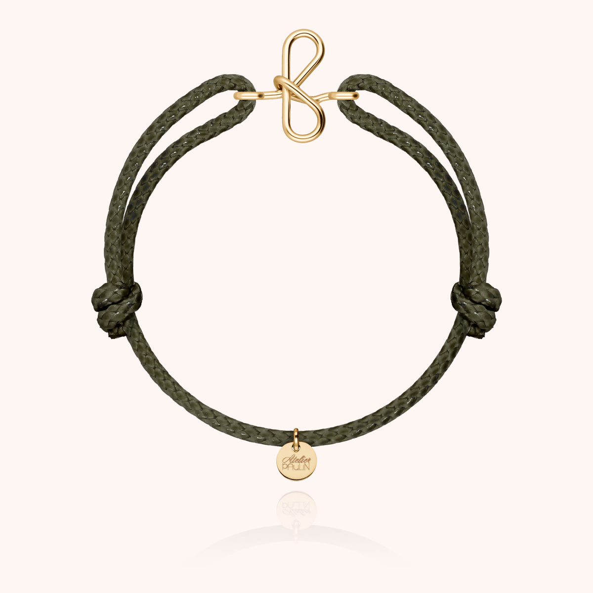 Bracciale Cordino Cerato Iniziale Uomo « F » in filo d'oro giallo laminato 14k, cordino kaki