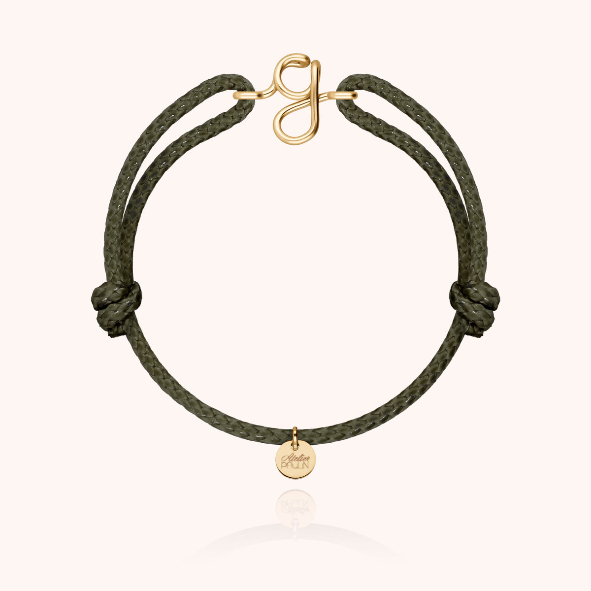 Bracciale Cordino Cerato Iniziale Uomo « G » in filo d'oro giallo laminato 14k, cordino kaki