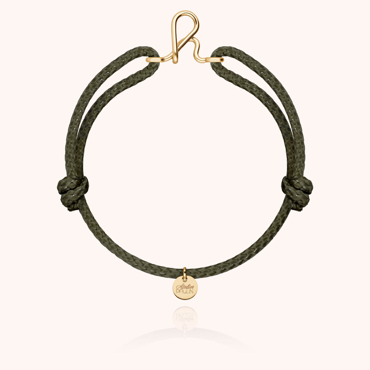 Bracciale Cordino Cerato Iniziale Uomo « H » in filo d'oro giallo laminato 14k, cordino kaki