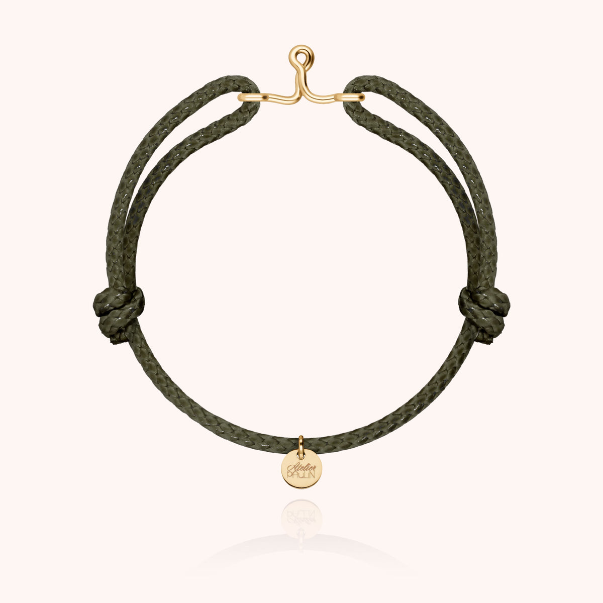 Bracciale Cordino Cerato Iniziale Uomo « I » in filo d'oro giallo laminato 14k, cordino kaki