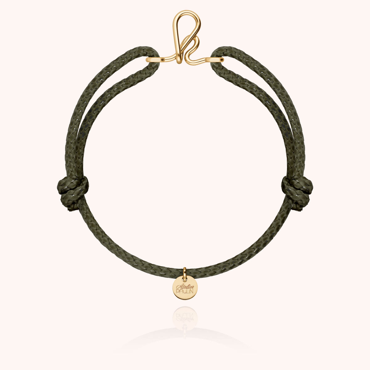 Bracciale Cordino Cerato Iniziale Uomo « K » in filo d'oro giallo laminato 14k, cordino kaki