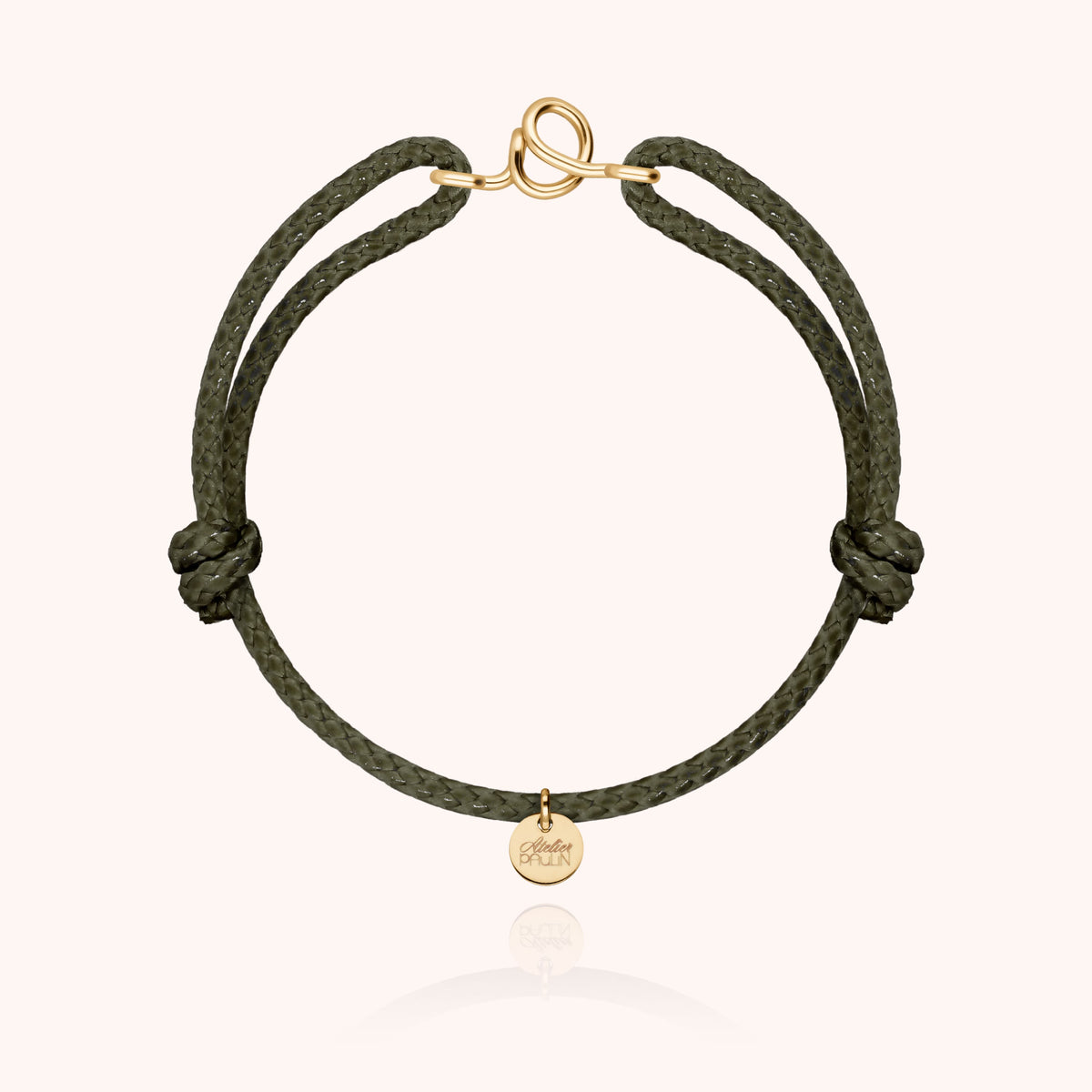 Bracciale Cordino Cerato Iniziale Uomo « O » in filo d'oro giallo laminato 14k, cordino kaki