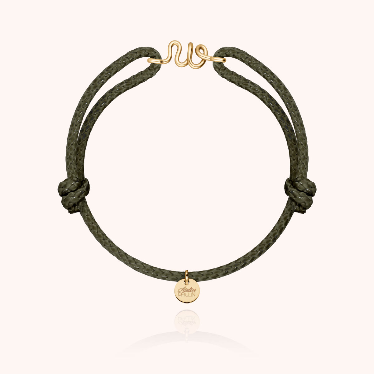 Bracciale Cordino Cerato Iniziale Uomo « W » in filo d'oro giallo laminato 14k, cordino kaki